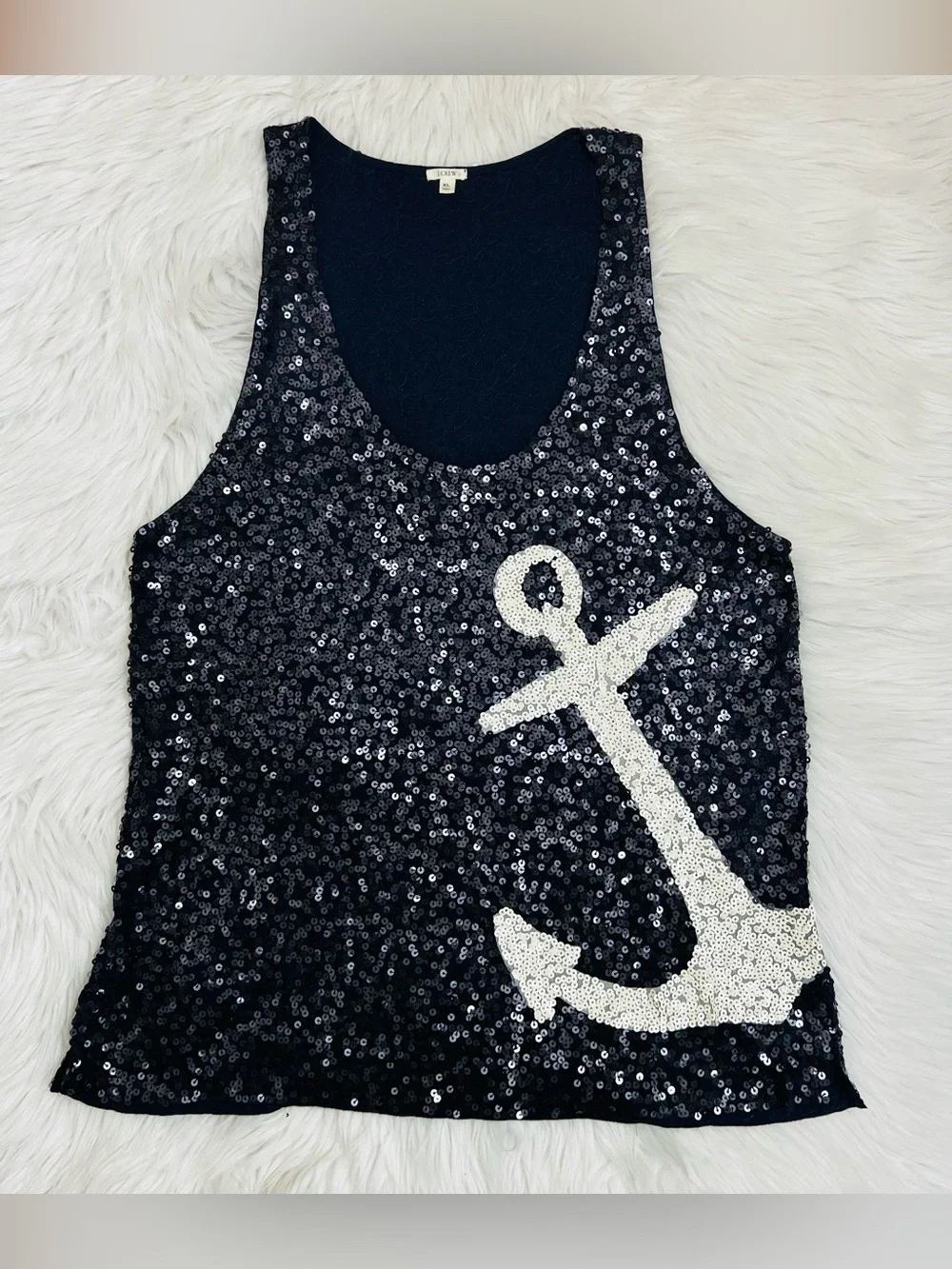 NWOT J Crew Navy Sequin Nautical Anchor Sleeveless Tank Top Sz XL
